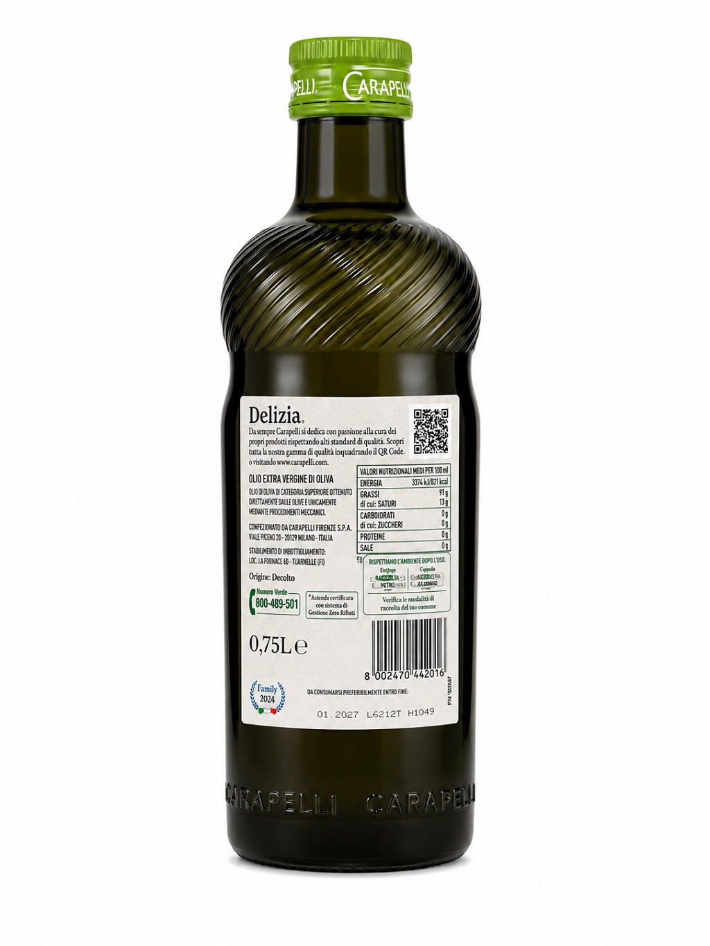 Włoska oliwa CARAPELLI Extra vergine Delizia 750ml